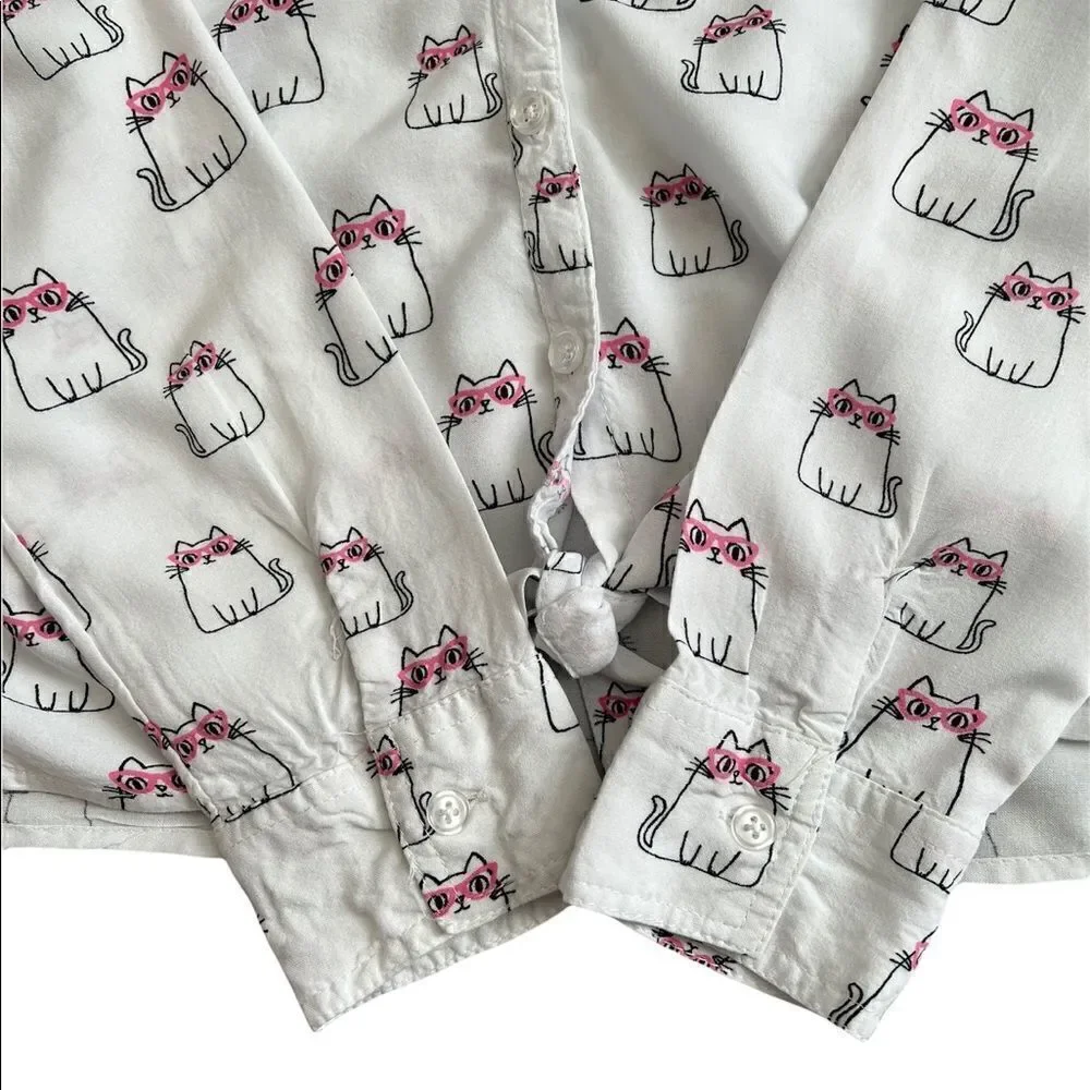 Justice Girl’s White Kitty Cat Long Sleeve Shirt Kid’s Youth Size 10
